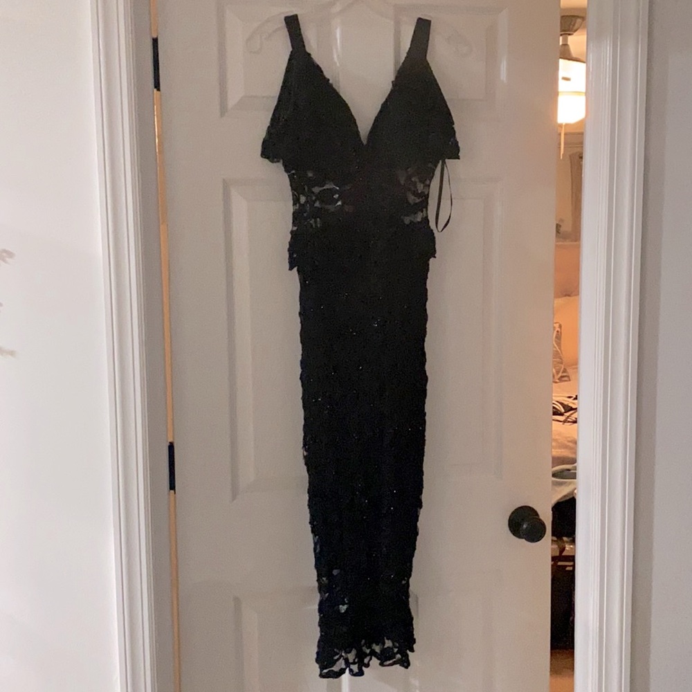 Black lace midi dress